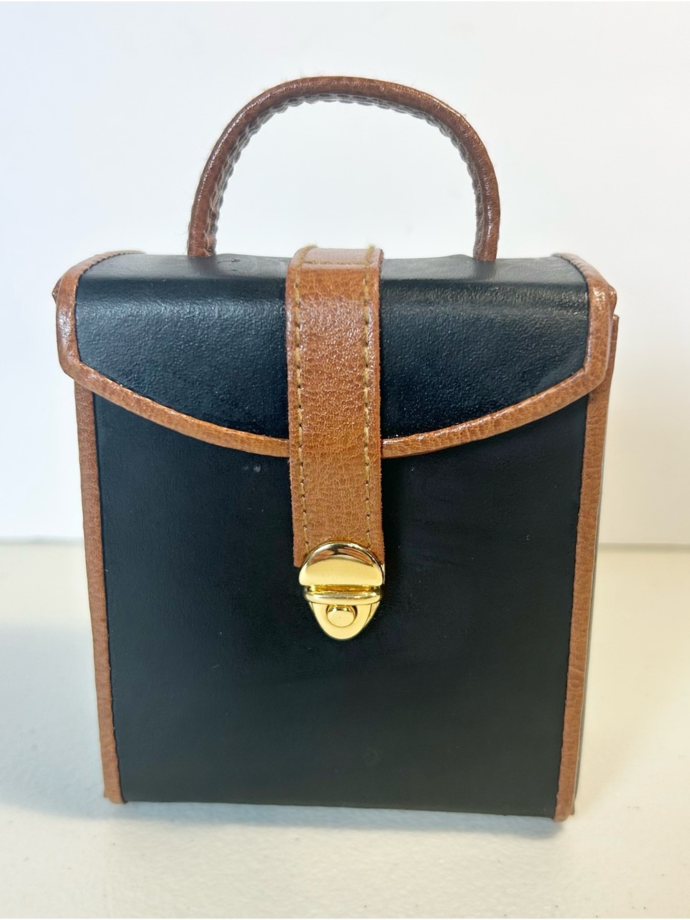 Source Unknown Black and Brown Structured Cosmetic Case with Gold Hardware